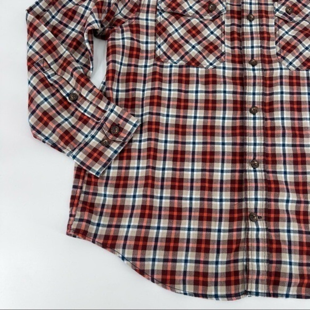 Duluth Trading Co Button Down Shirt Mens Large Red Plaid Flap Pockets Rugged - Picture 5 of 8